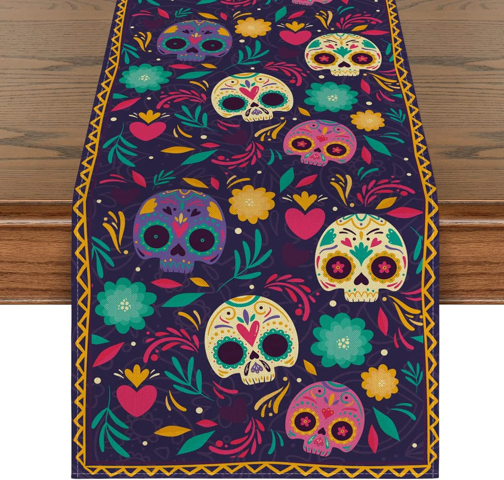 Marigolds Skull Day of The Dead Table Runner