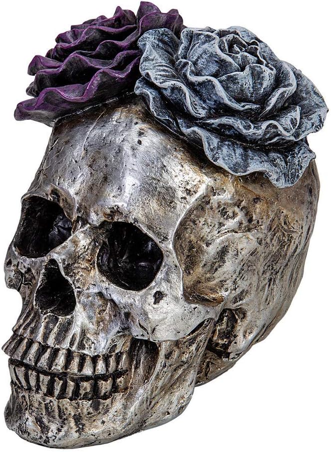 Halloween Skull Statues Home Decor Day of Dead Purple Grey Rose Silver Skull Resin Figurine Flower Skull Decor