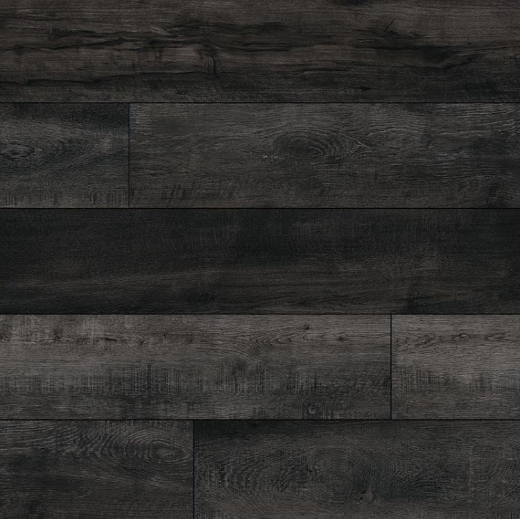black luxury vinyl plank with veining and knots