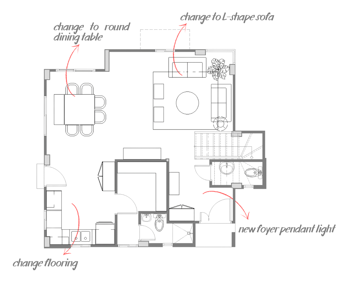 floor plan showing tasks for DIY home makeover