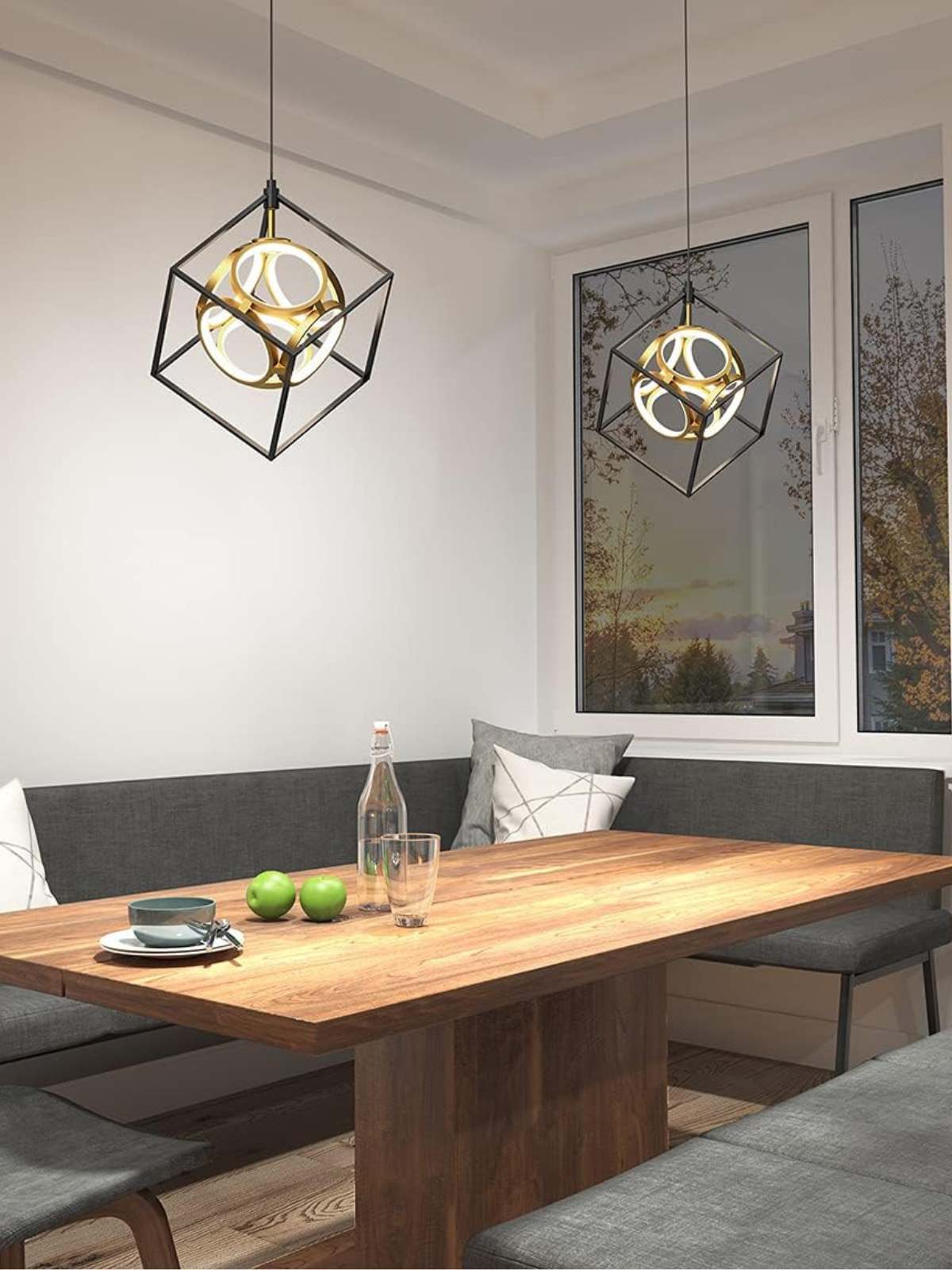 Luxury 18W LED Geometric Pendant Light Fixture, Black and Gold Finish - Ideal for Dining Room, Kitchen Island Light - 1000 Lumens, 2700 Kelvin, No Bulb Required