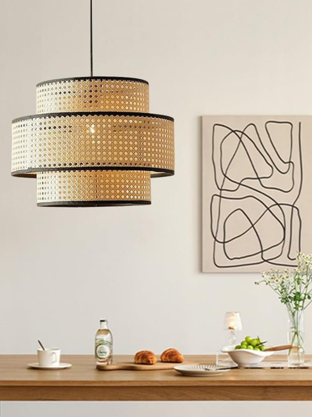 1 Light Bohemian Chandelier Rattan Pendant Lighting PVC Ceiling Hanging Light Fixture for Dinning Room Farmhouse Bedroom