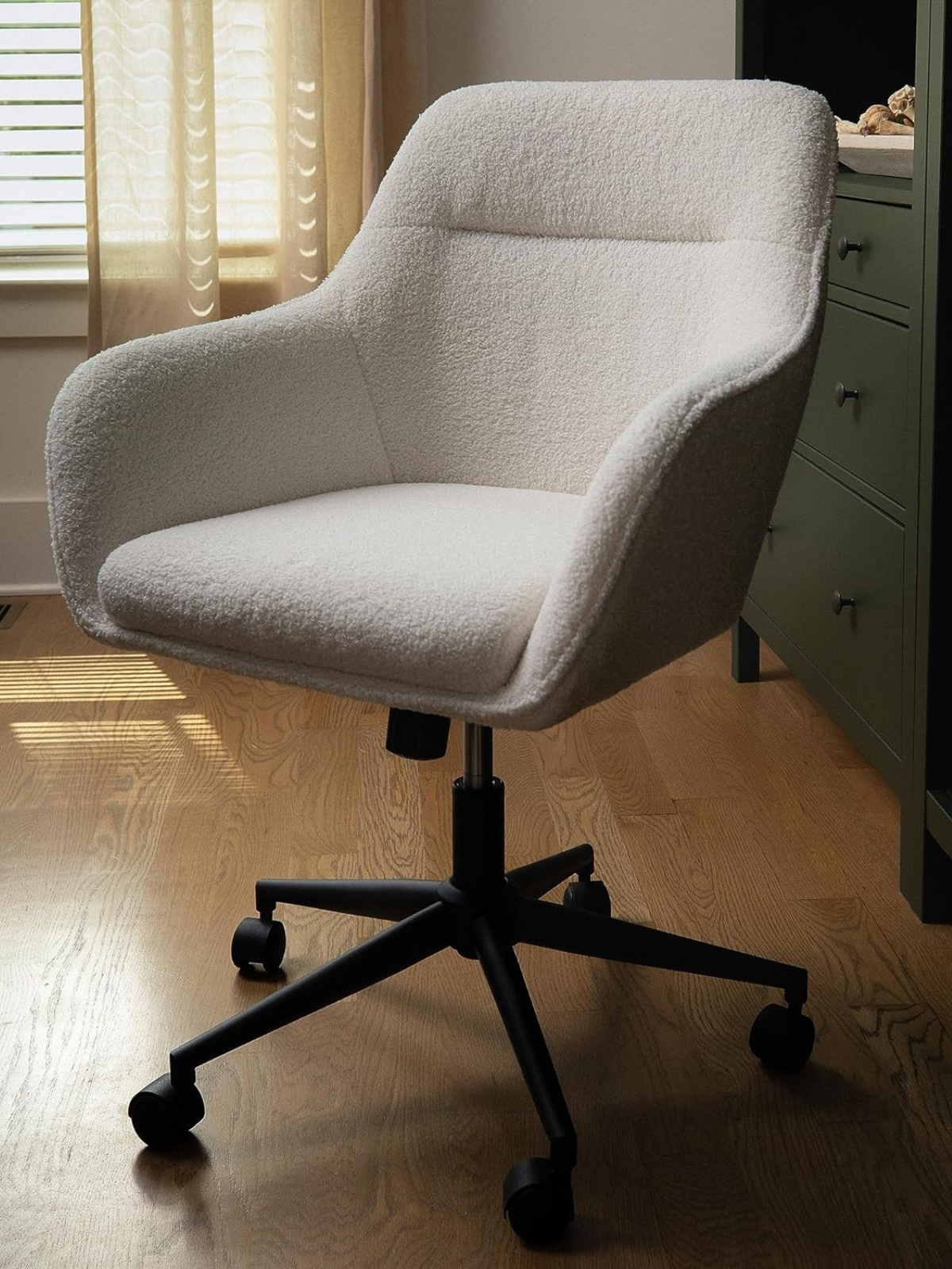 MARTHA STEWART Rayna Upholstered Office Chair, Set of 1, White Boucle/Oil Rubbed