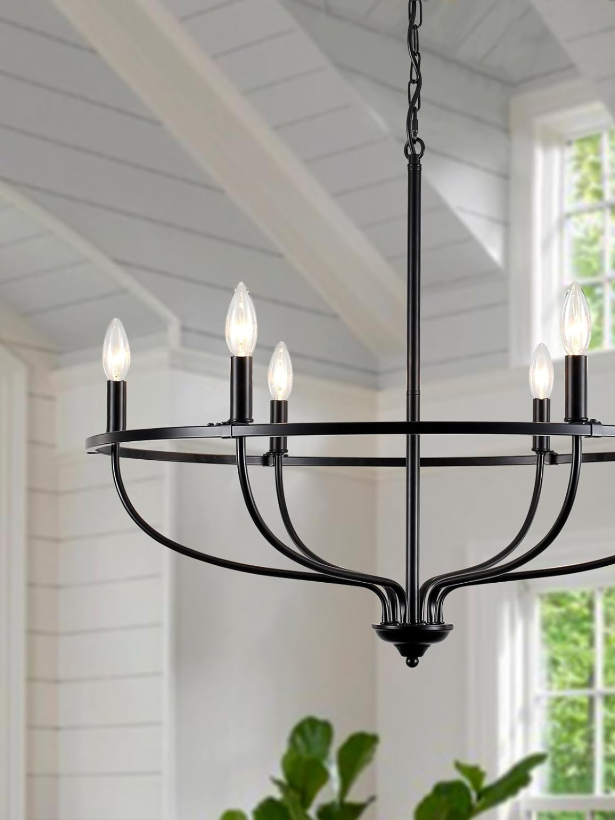 6 Light Chandelier Modern Farmhouse Chandelier Light Fixtures Ceiling Adjustable Height Round Candle Vintage Chandelier Dining Room Light Fixtures for Kitchen Island Living Room