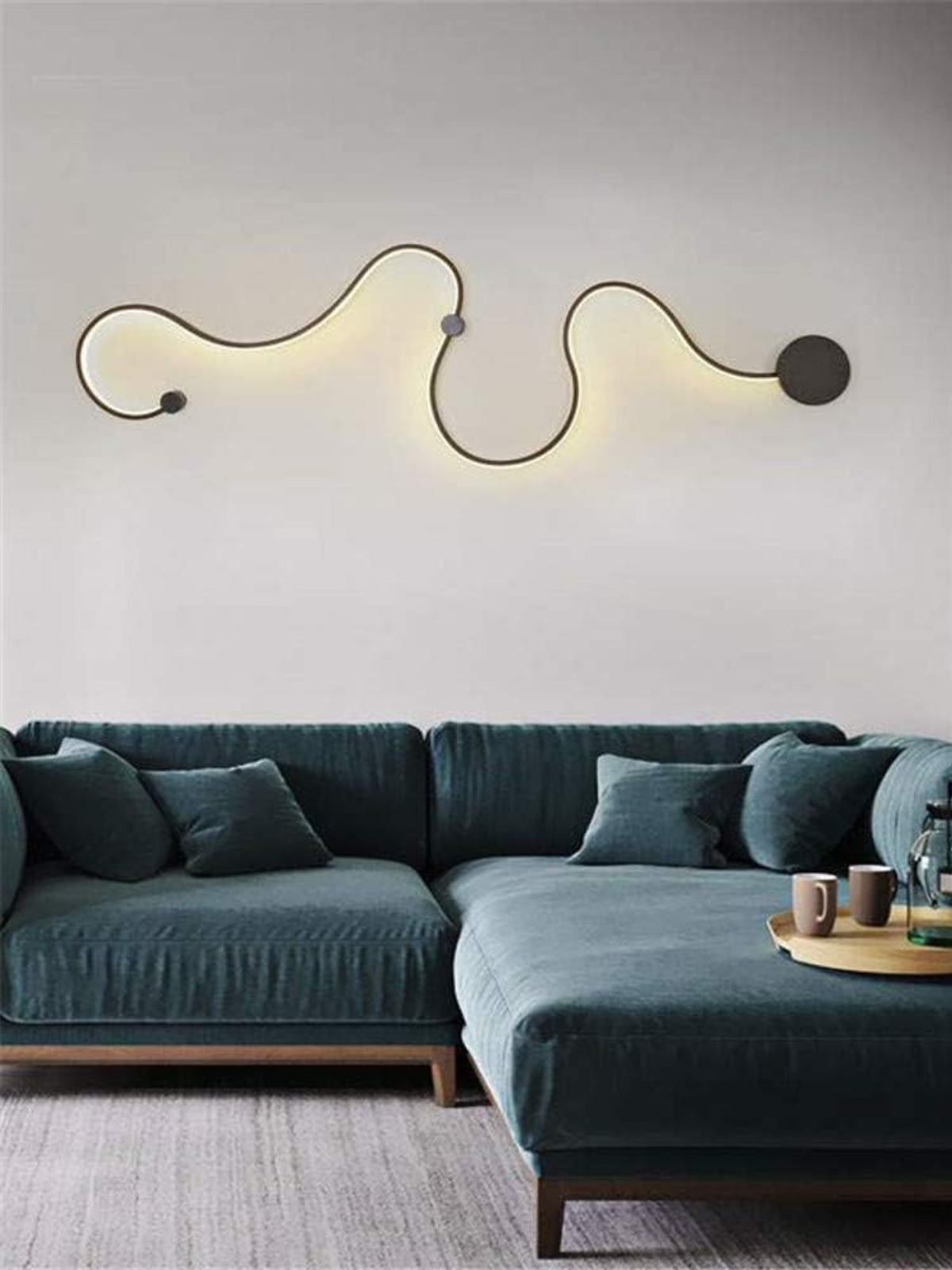 Aluminum Snake Shaped Wall Lamp Creative Wall Sconce Contemporary Special Home Decoration 50.40" Minimalist Wall Light for Living Room, Bedroom, Kitchen 24W in Black Warm Light