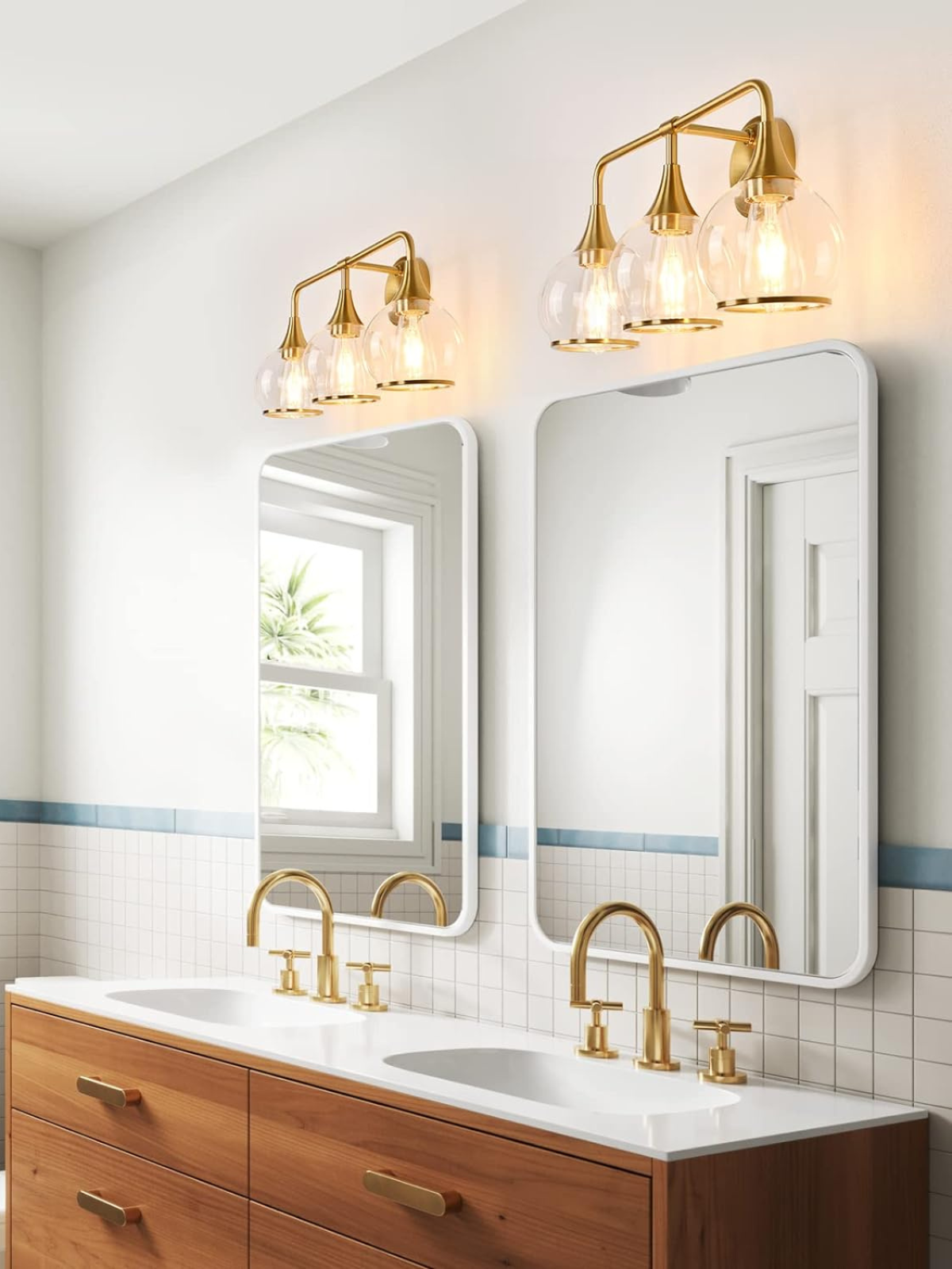 Gold Bathroom Vanity Light 3-Lights Bathroom Light Fixtures Over Mirror with Clear Glass Shade 22.4 inch Wall Sconce Lighting Bath