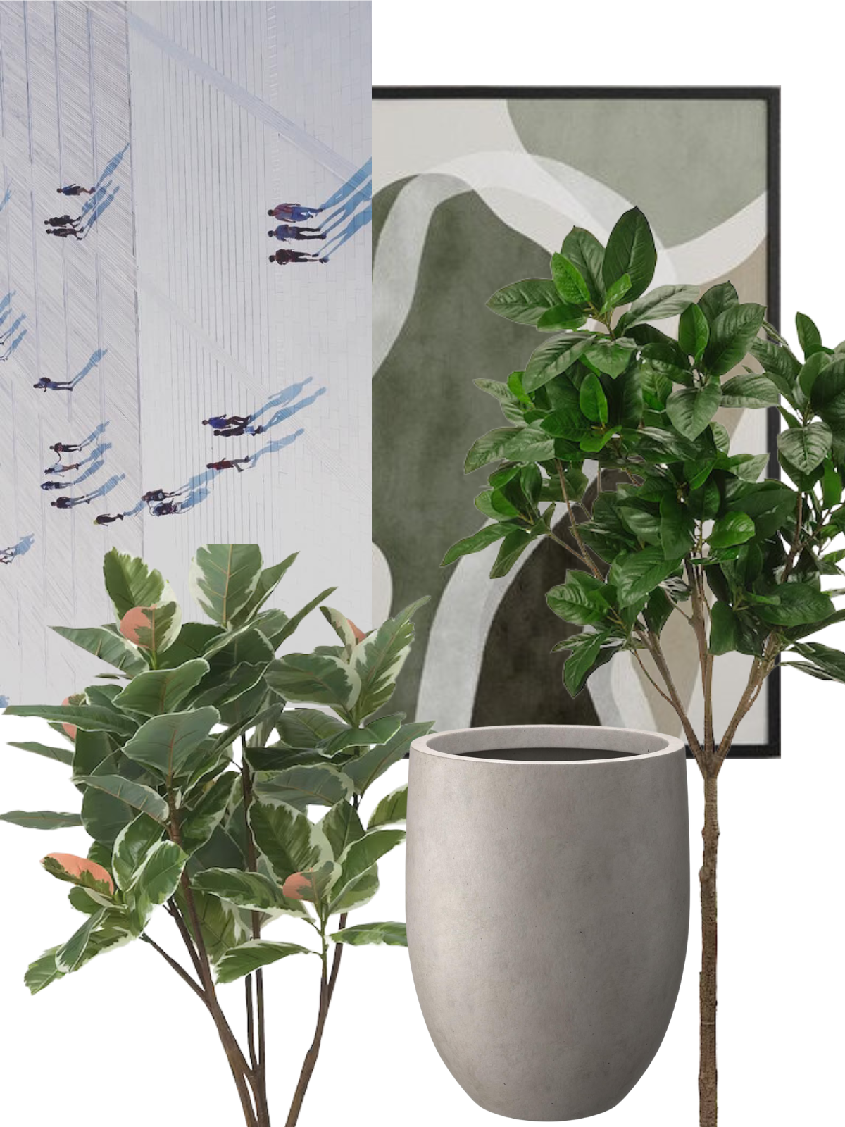 options for faux plants, vase and wall arts