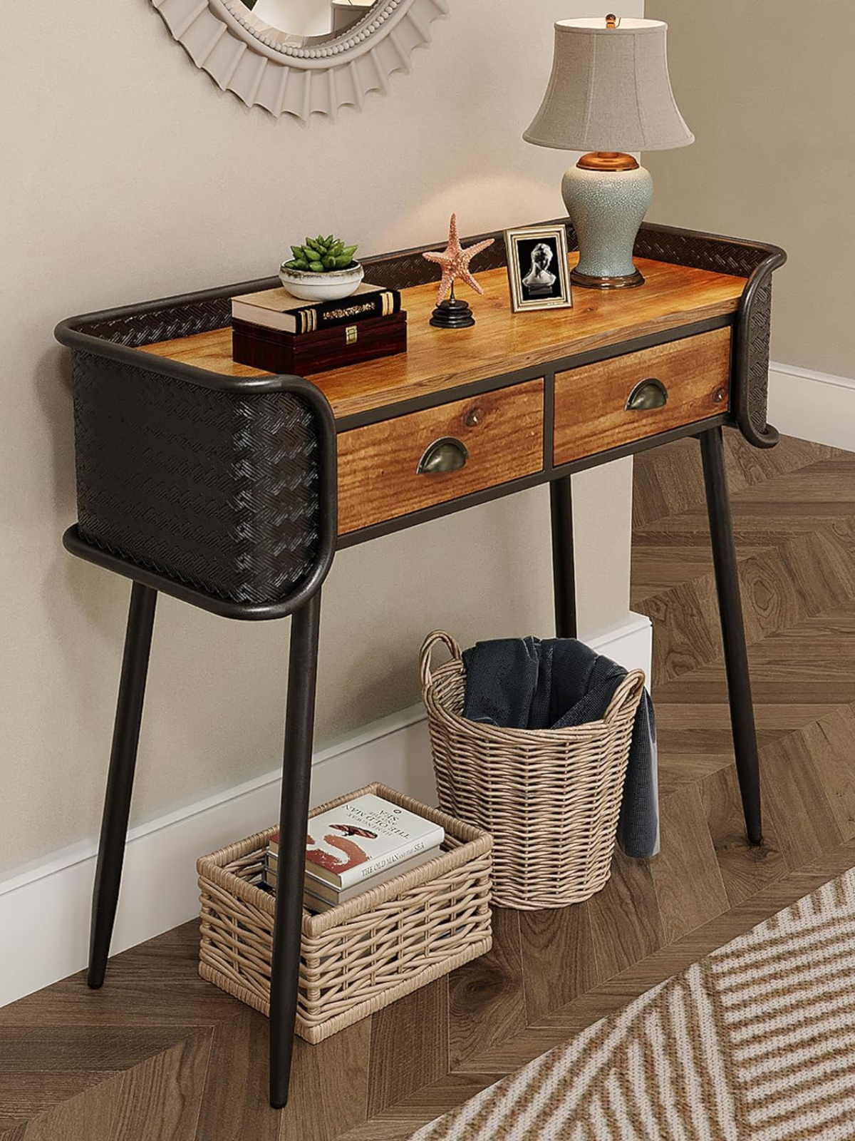 Console Table with 2 Drawers, Mid Century Style Entryway Table, Sofa Table for Hallway Living Room