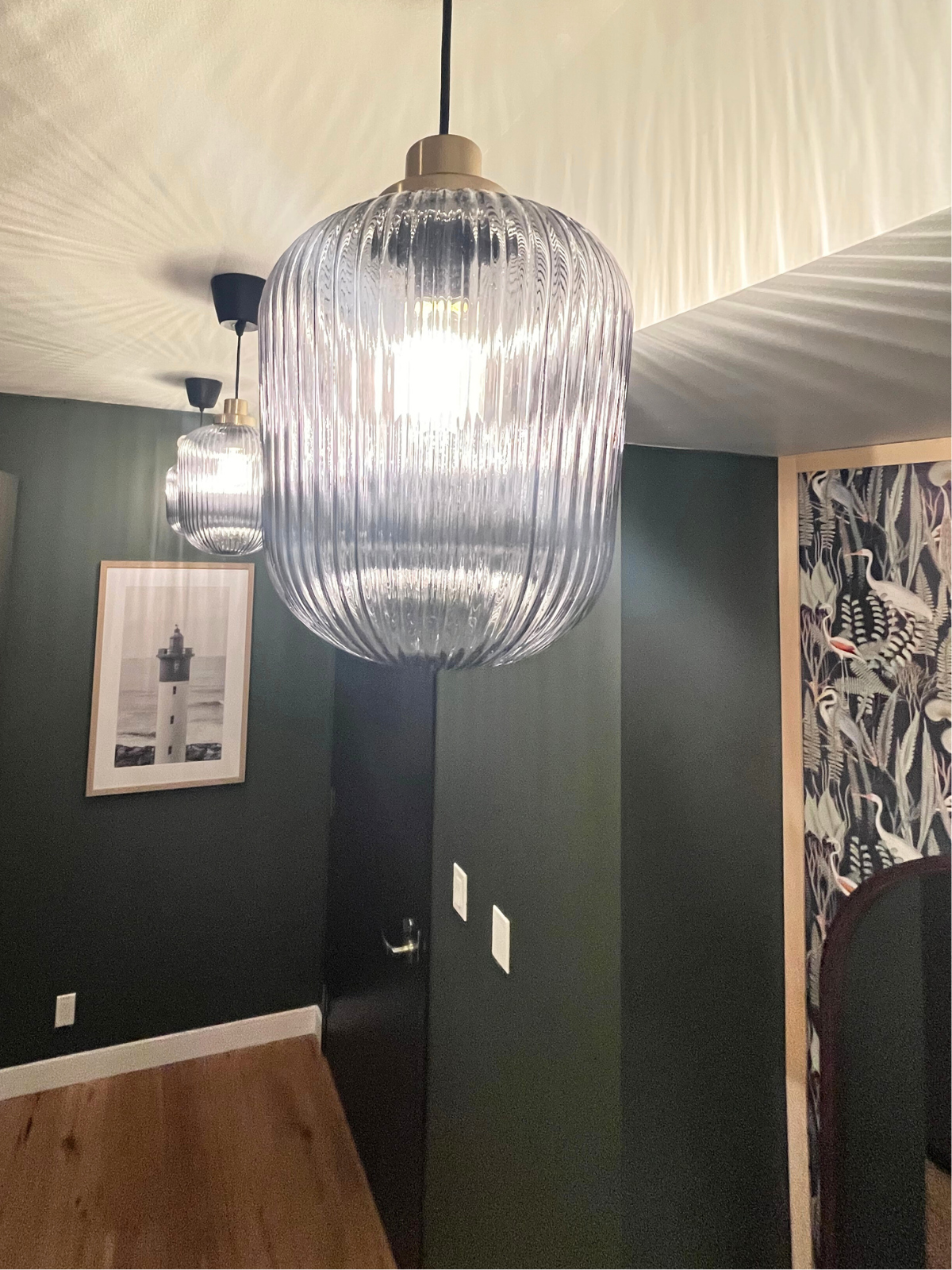 Decorative Pendant Light with ribbed glass shade