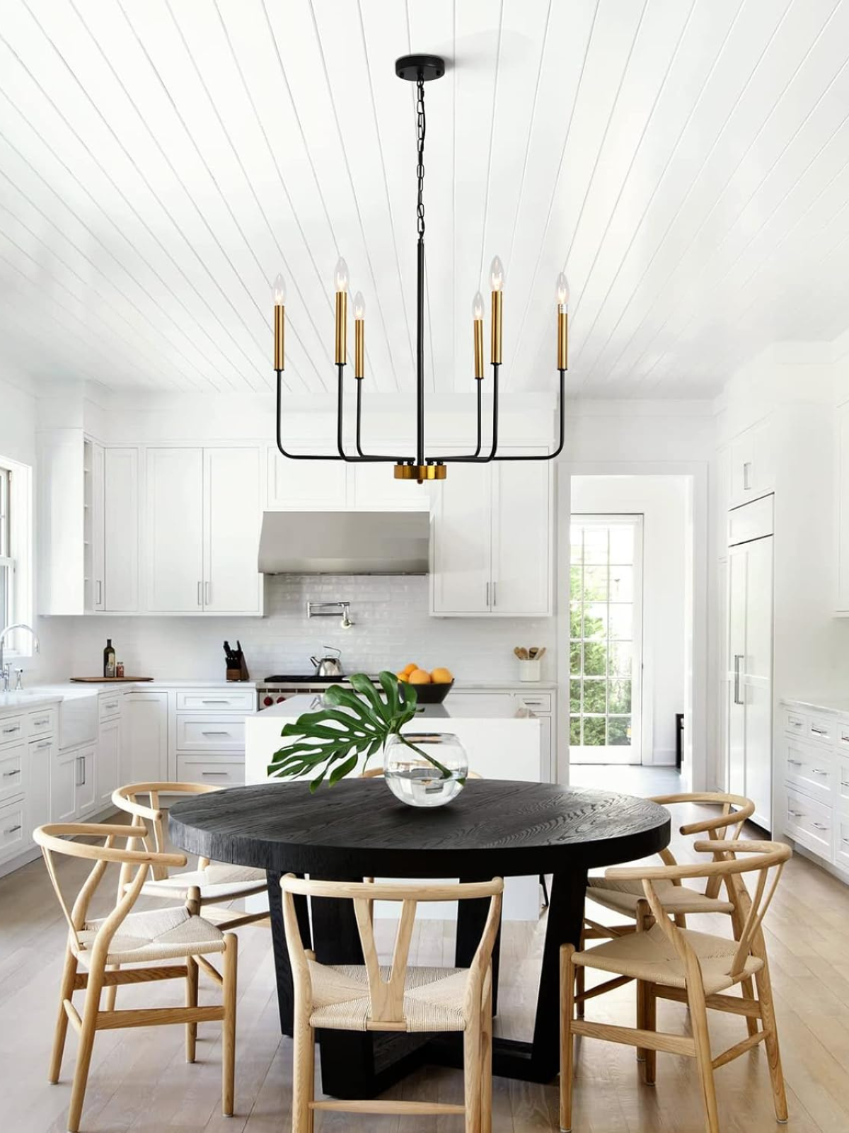 Modern Farmhouse Chandelier Black and Gold Chandelier 6 Light Candle Chandelier Adjustable Height Ceiling Light Fixture for Dining Room Living Room Bedroom Kitchen Island