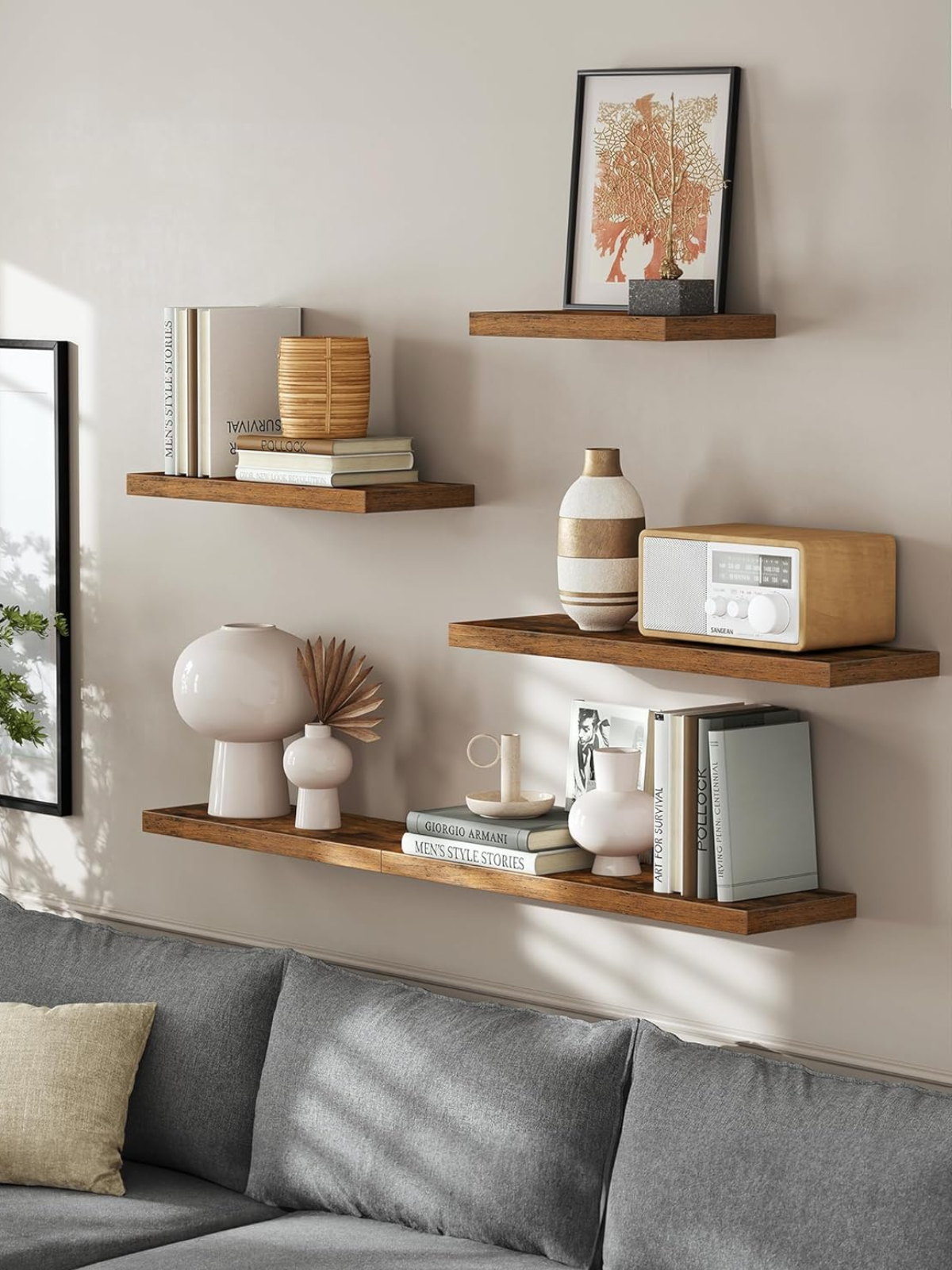 Wall Shelves Set of 3, Floating Shelves, Wall Mounted, 8 x 23.6 x 1.5 Inches, Display Shelves for Picture Frames, Wall Decor, Hanging Shelf for Living Room, Kitchen, Rustic Brown