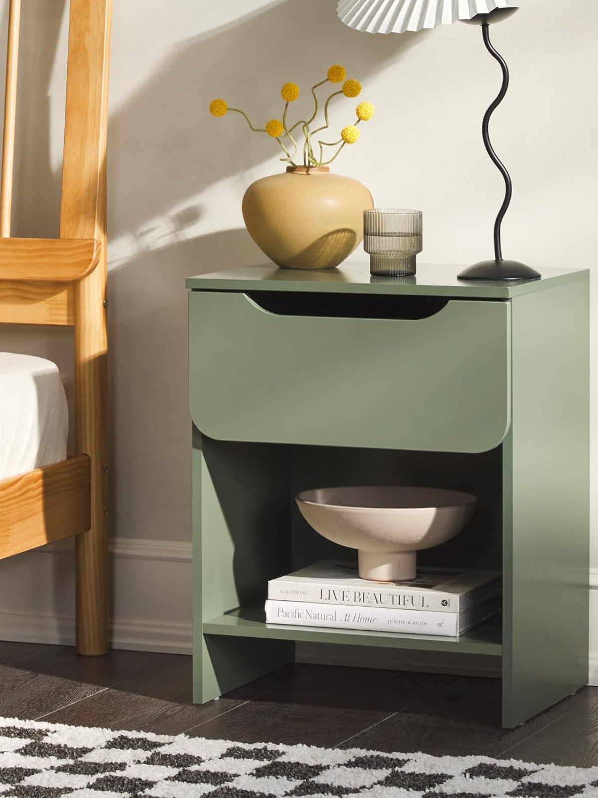 Modern 1-Drawer Simple Nightstand, 20 Inch, Green