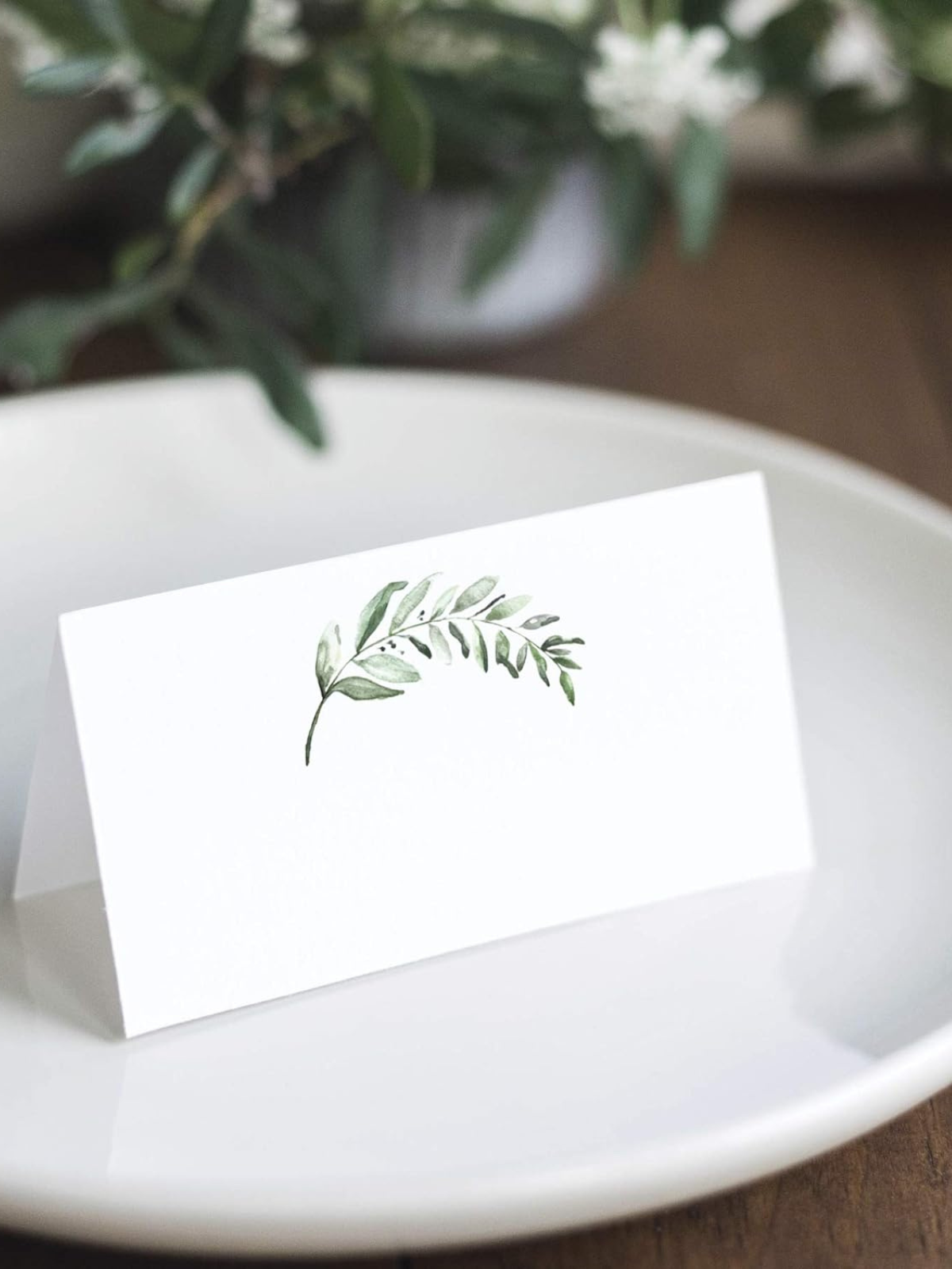 Greenery Place Cards for Wedding or Party, Seating Place Cards for Tables, Scored for Easy Folding, 50 Pack, 2 x 3.5 Inches