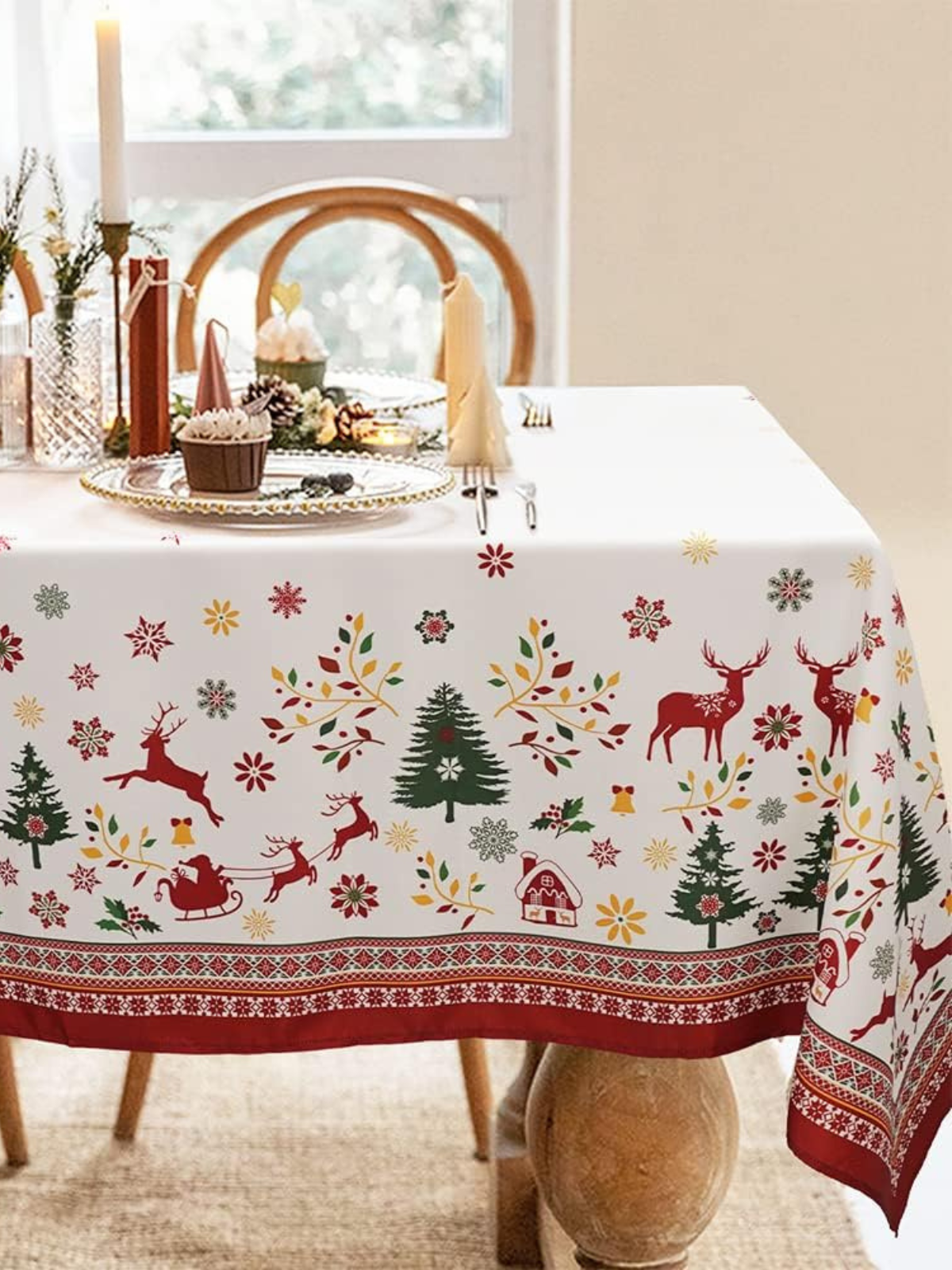 Christmas Tablecloth, Christmas Table Cloth Oval Winter Snowflake Xmas Holiday Oval Tablecloth For Christmas Decor, Waterproof Wrinkle Free Red Christmas Tablecloth Oval For Oval Tables 54 X 72