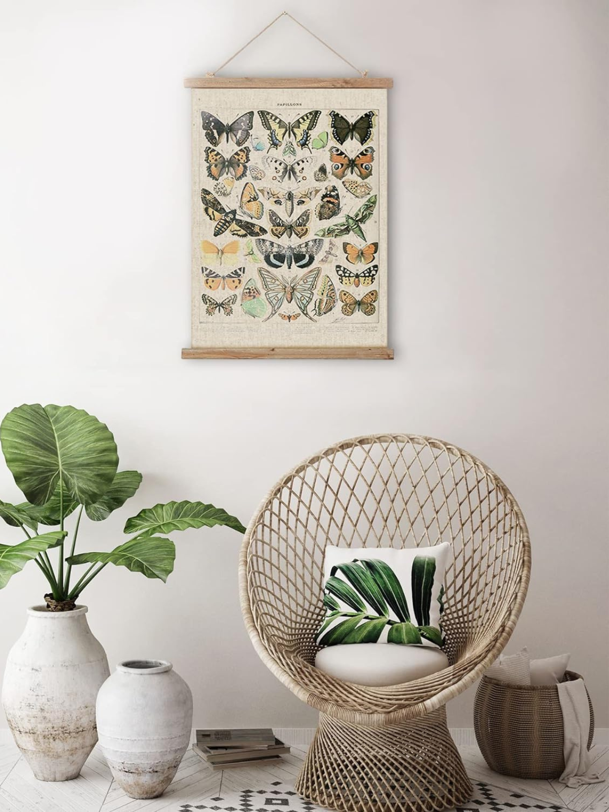 Vintage Butterflies Hanging Poster, Retro Style of Wall Art Prints, Printed on Linen with Wood Frames, Ready to Hang