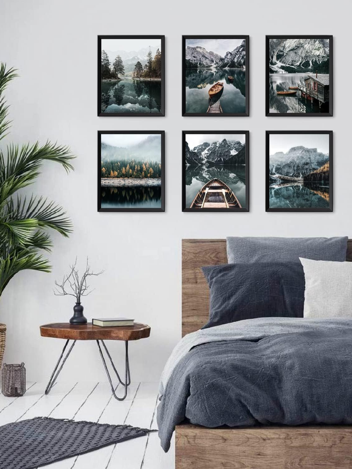 Nature Wall Art Prints Set of 6 Mountain Decor Canvas Wall Art Landscape Print Nature Posters Lake Boat Pictures Nature Photography Art Posters for Home Living Bedroom Decor (8"x10" UNFRAMED)