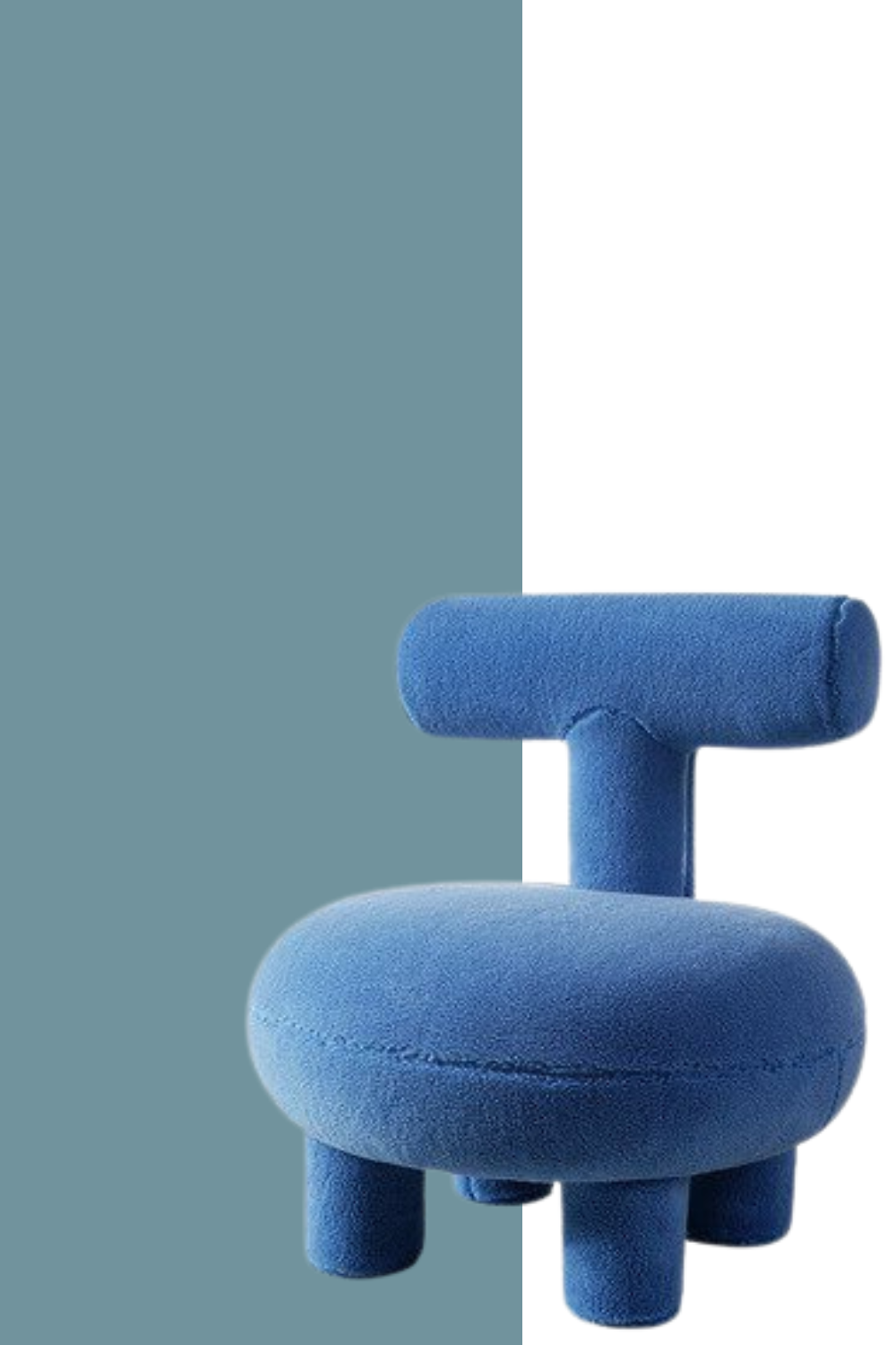 sculptured accent chair in upholstered seat, back and legs blue fabric