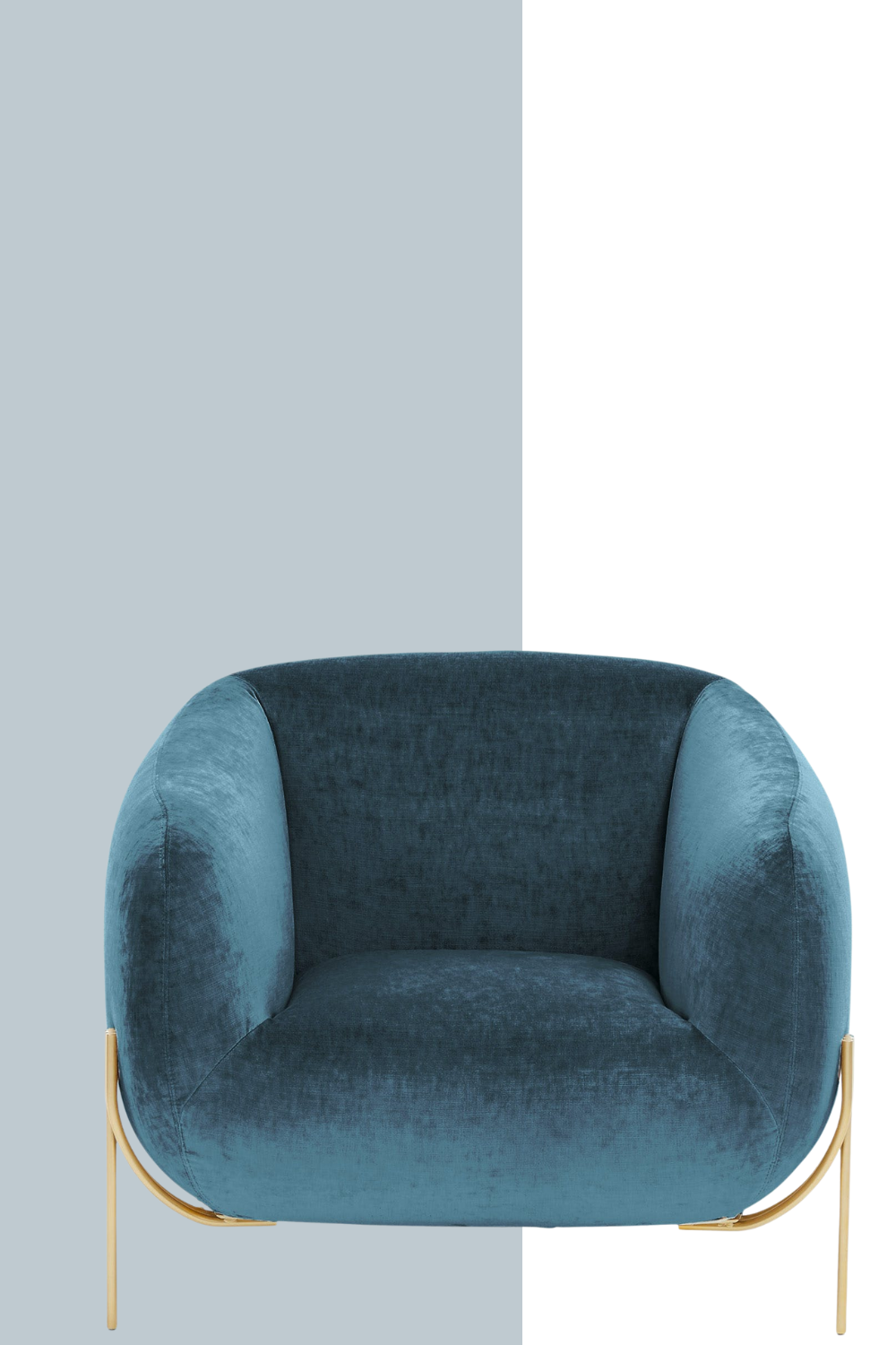 Geo Armchair, Velvet, with rounded upholstered corners and metallic legs in gold finish