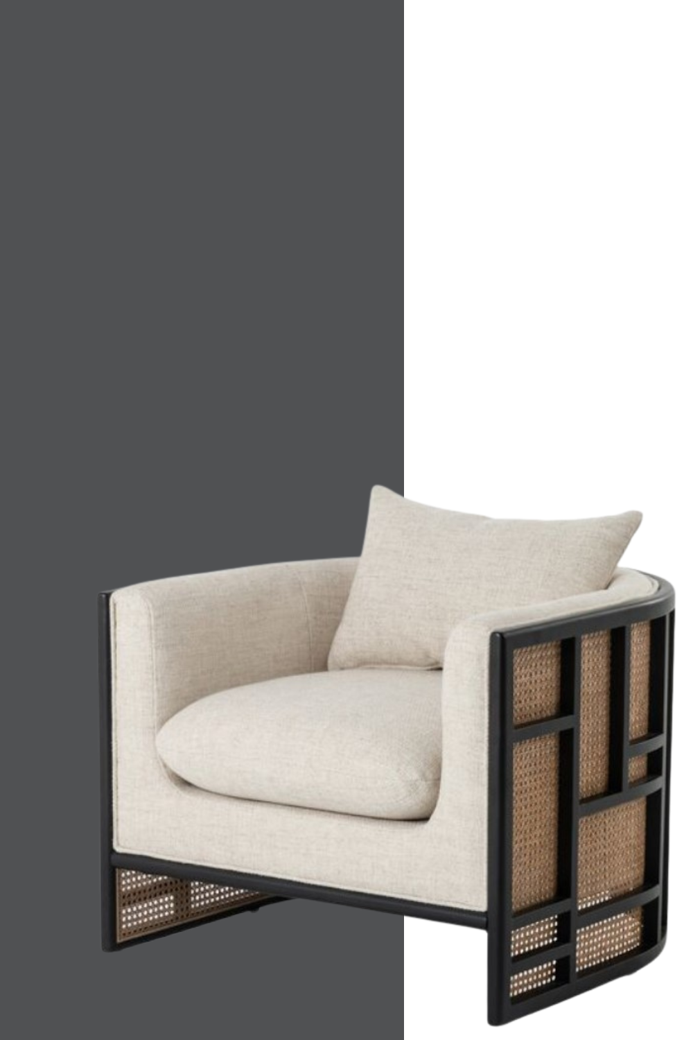 club chair with soft cream upholstery and wooden structure