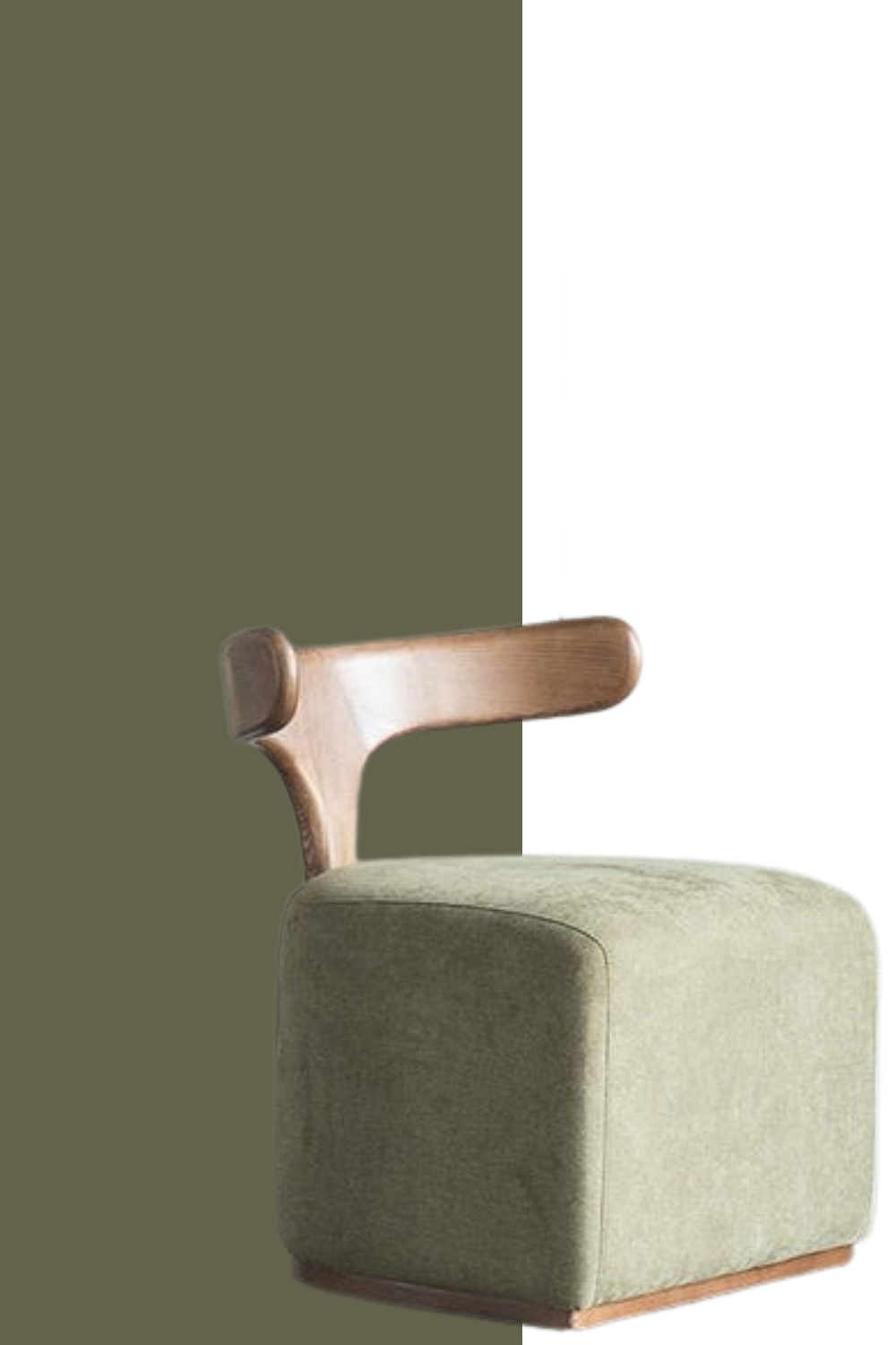 kleio accent chair with sage green upholstered seat and wooden back and base