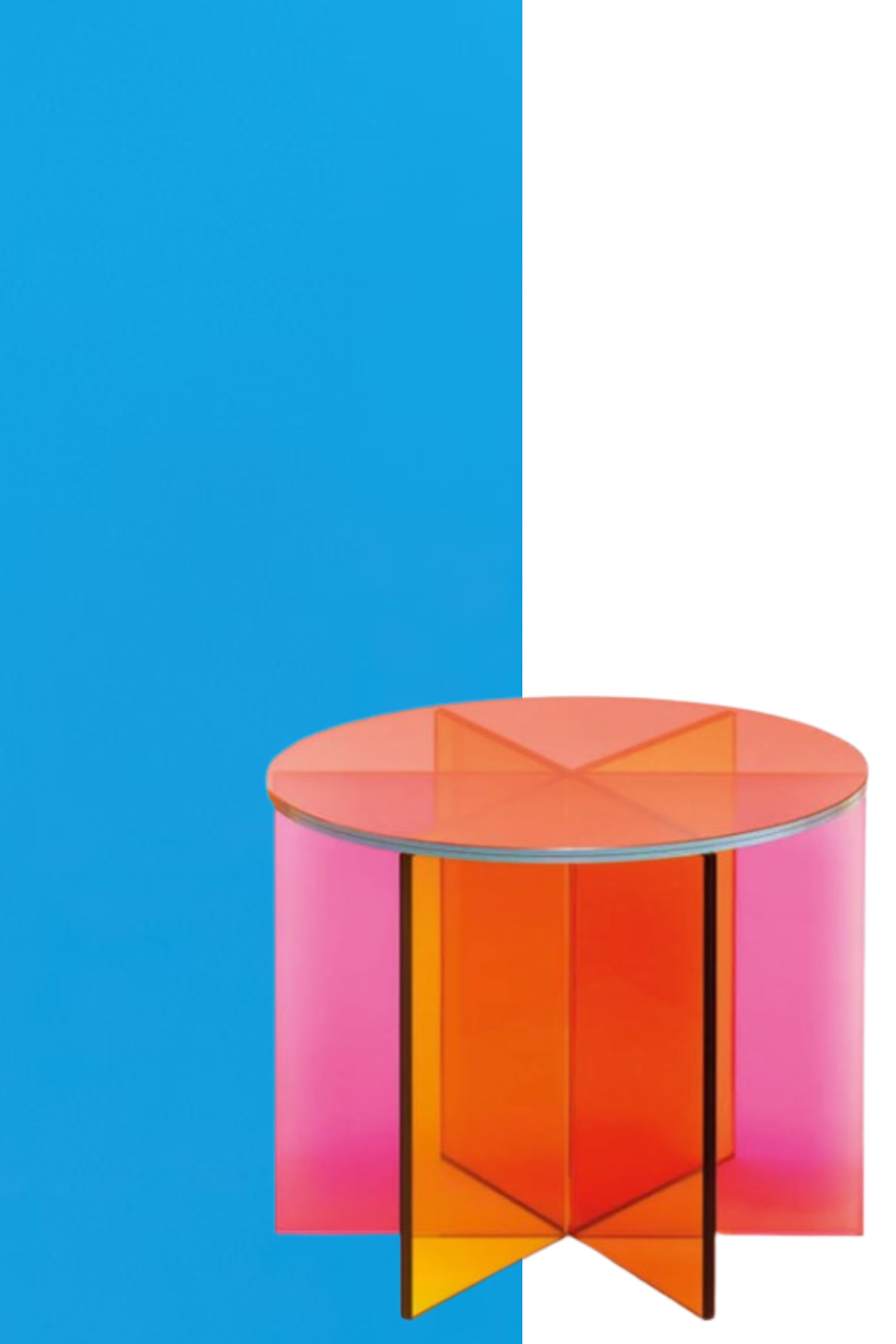 glass plate side tables featuring transparent pink, orange and yellow glass