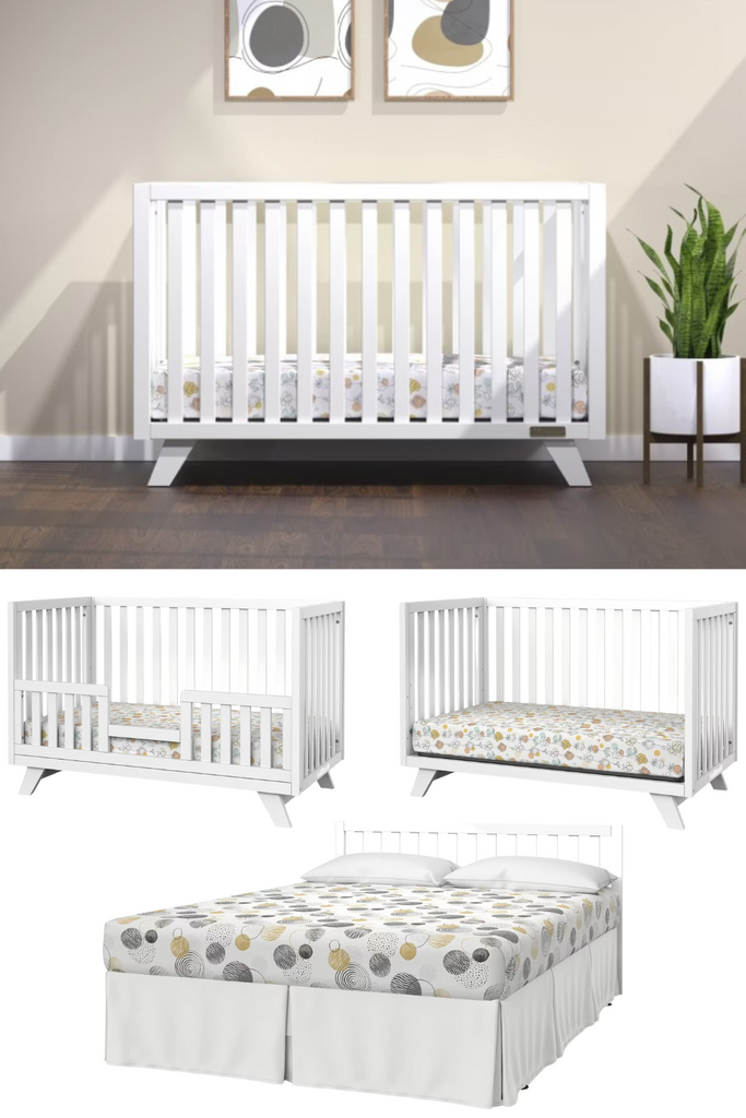 4-in-1 Convertible Crib, Baby Crib Converts to Day Bed, Toddler Bed and Full Size Bed, 3 Adjustable Mattress Positions, Non-Toxic, Baby Safe Finish (Matte White)