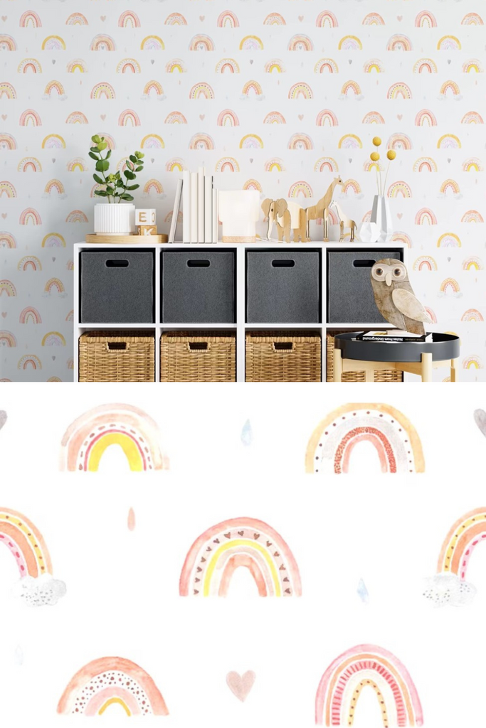 Cute Watercolor Colorful Rainbow Peel and Stick Wallpaper Removable Wallpaper Self Adhesive Contact Paper Kids Room Decor