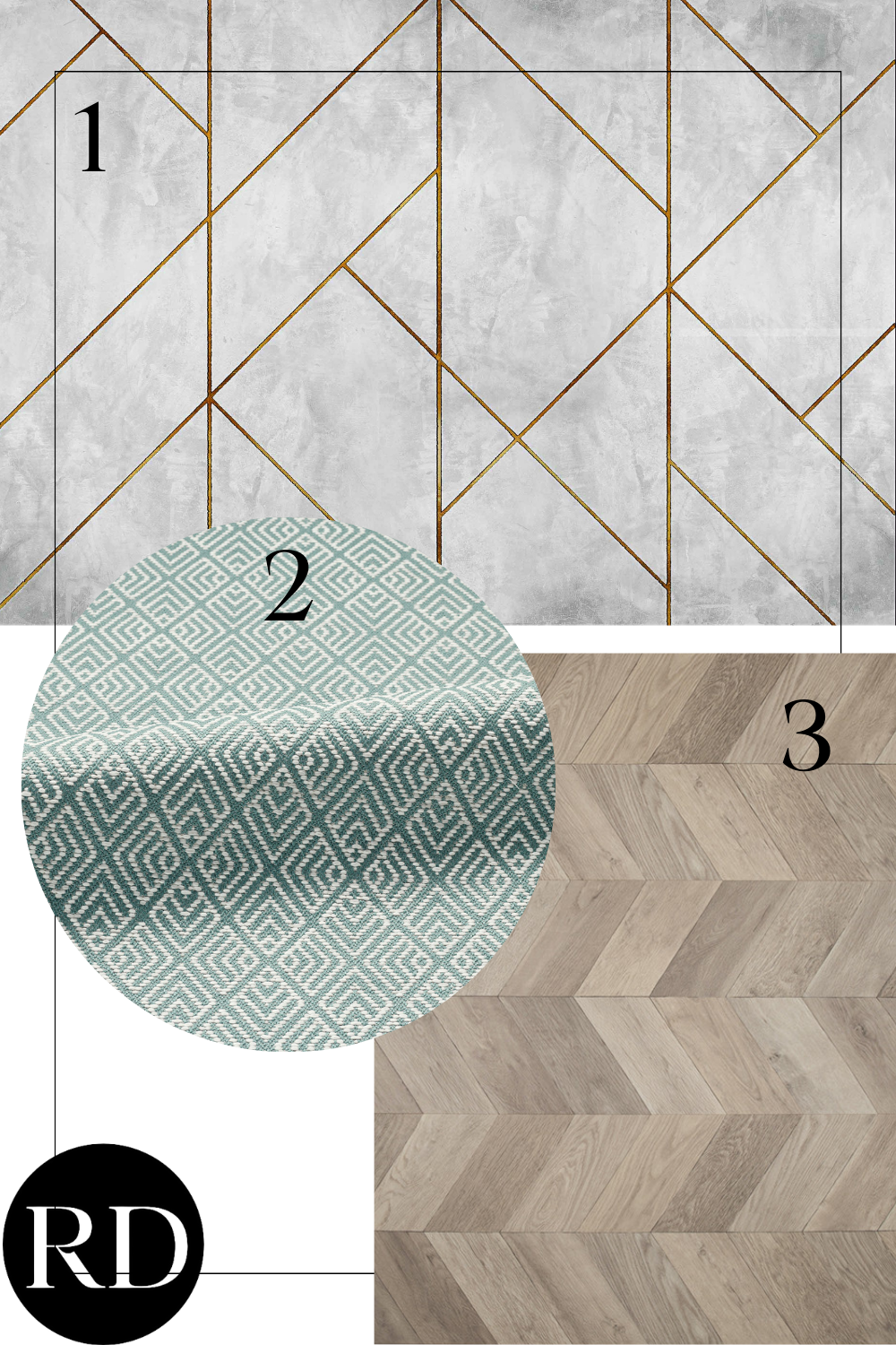 WALLCOVERING WITH linear pattern, lvp herringbone pattern and fabrics with diamond pattern in white and blue colors