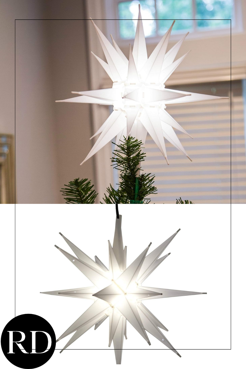 12" LED Moravian Star Tree Topper - Bright White Lighted Christmas Tree Star Topper- Use as a Moravian Star Light, Tree Topper, or an Outdoor Christmas Decoration