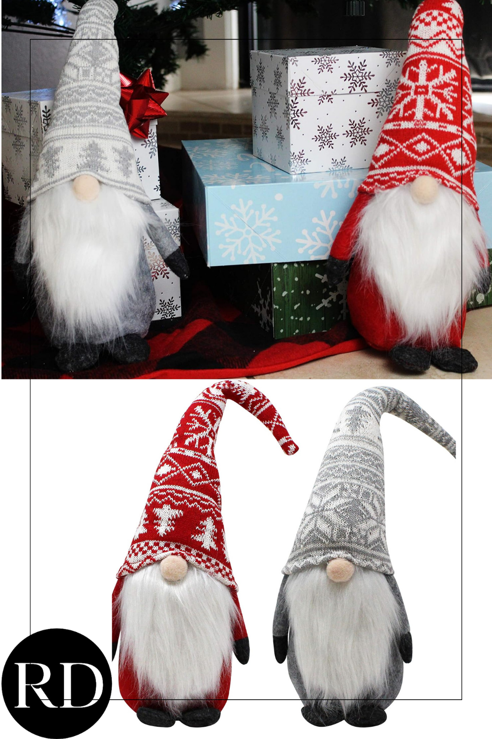 2 PCS Christmas Gnome Swedish Santa Tomte Plush Couple Ornament Red and Grey Christmas Decoration