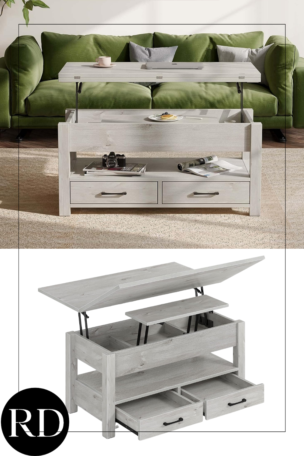 Multi-Function Convertible Coffee Table with Drawers and Hidden Compartment, Coffee Table Converts to Dining Table for Living Room, Home Office,Grey