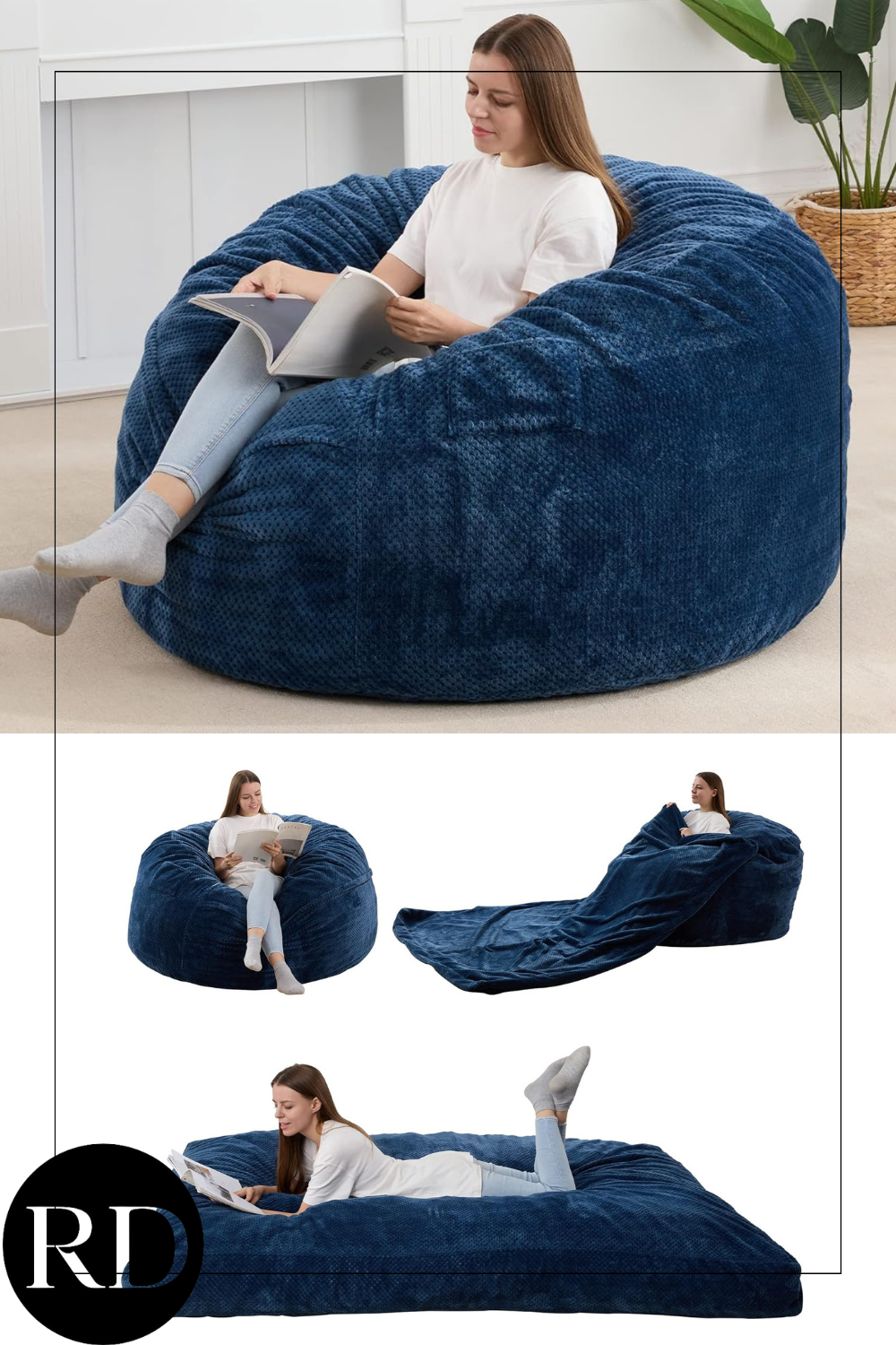 Bean Bag Chairs, Variable Shape from Bean Bag to Bed, Convertible Bean Bag Chair for Home, Bedroom, Living Room (Blue, Full)