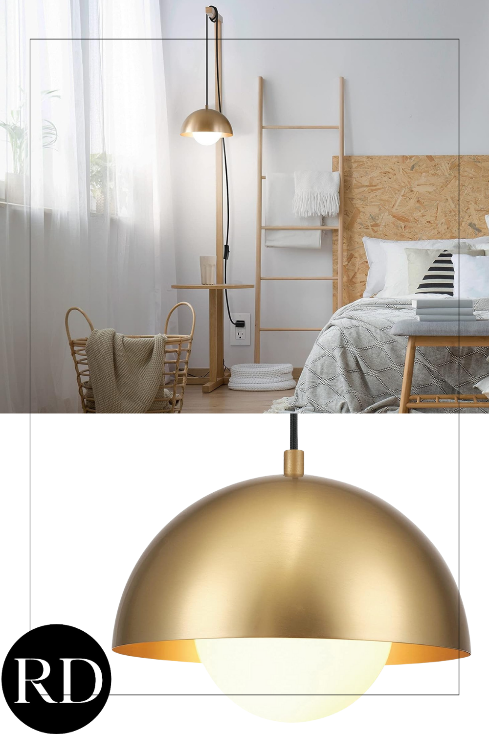 1-Light Plug-in Pendant Lighting, Matte Brass, Frosted Glass Shade