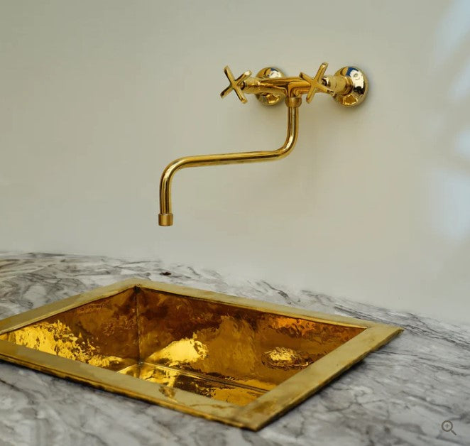Unlacquered Brass Wall Mounted Kitchen Faucet