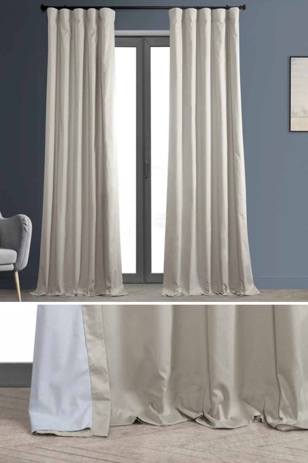 Hazelwood Beige Solid Cotton Hotel Blackout Curtain