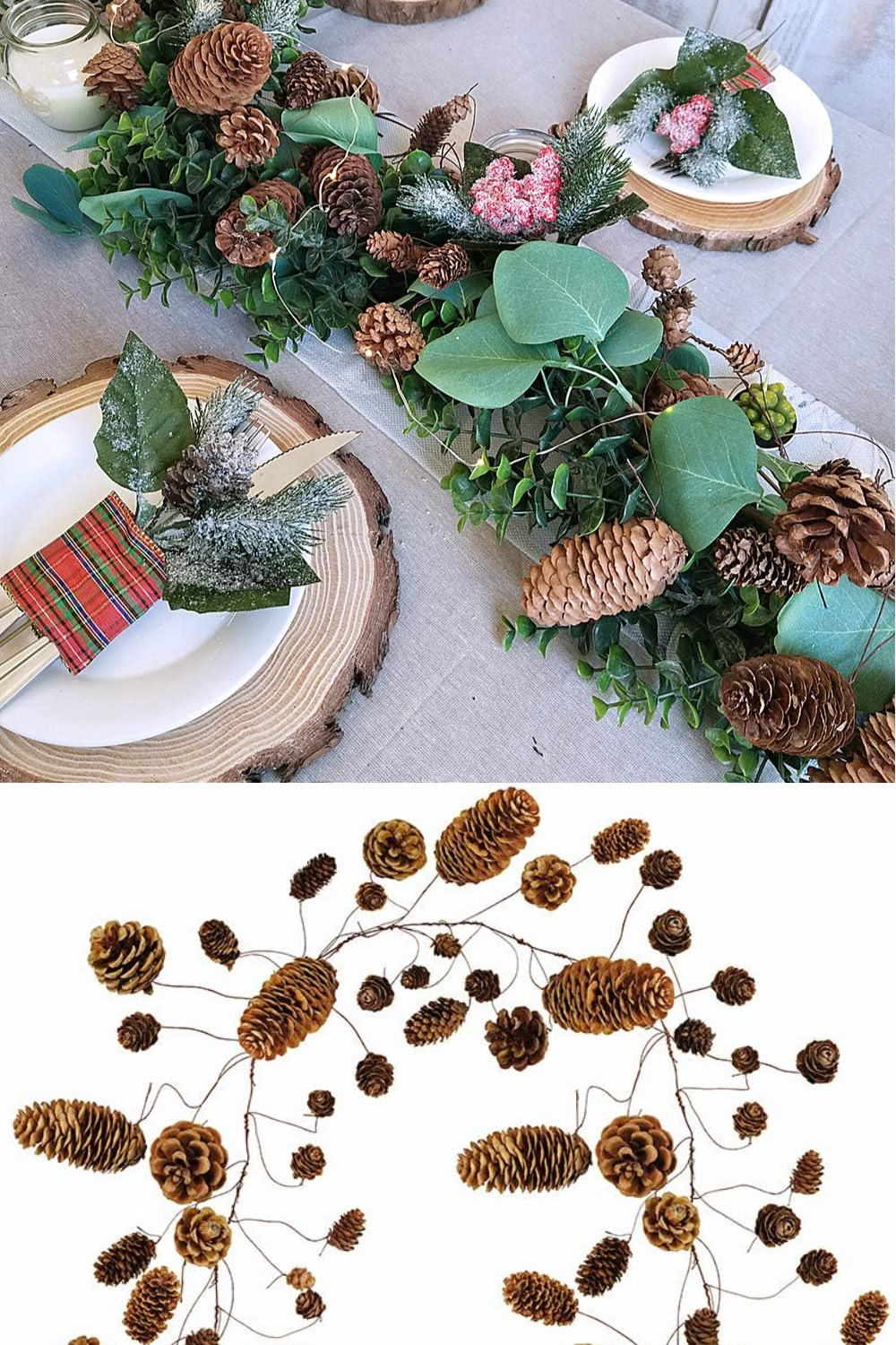 55" Long Rustic Assorted 78 Pcs Pine Cones Holiday Twig Garland Dried Natural Hanging Pinecones String Various Pine Cones Vine for Christmas Winter Festival Table Runner Indoor Outdoor Décor