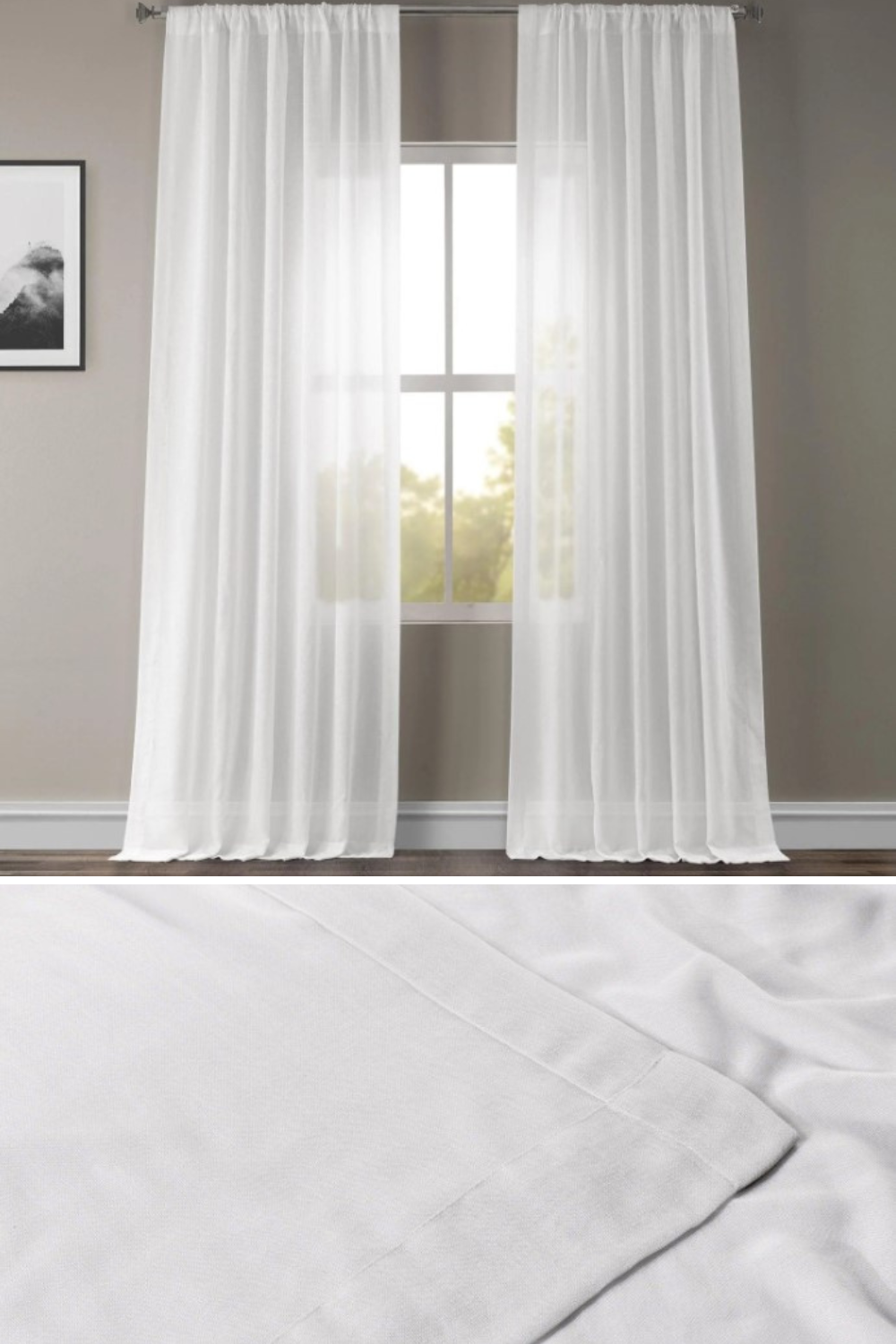 White Orchid Textured Faux Linen Sheer Curtain