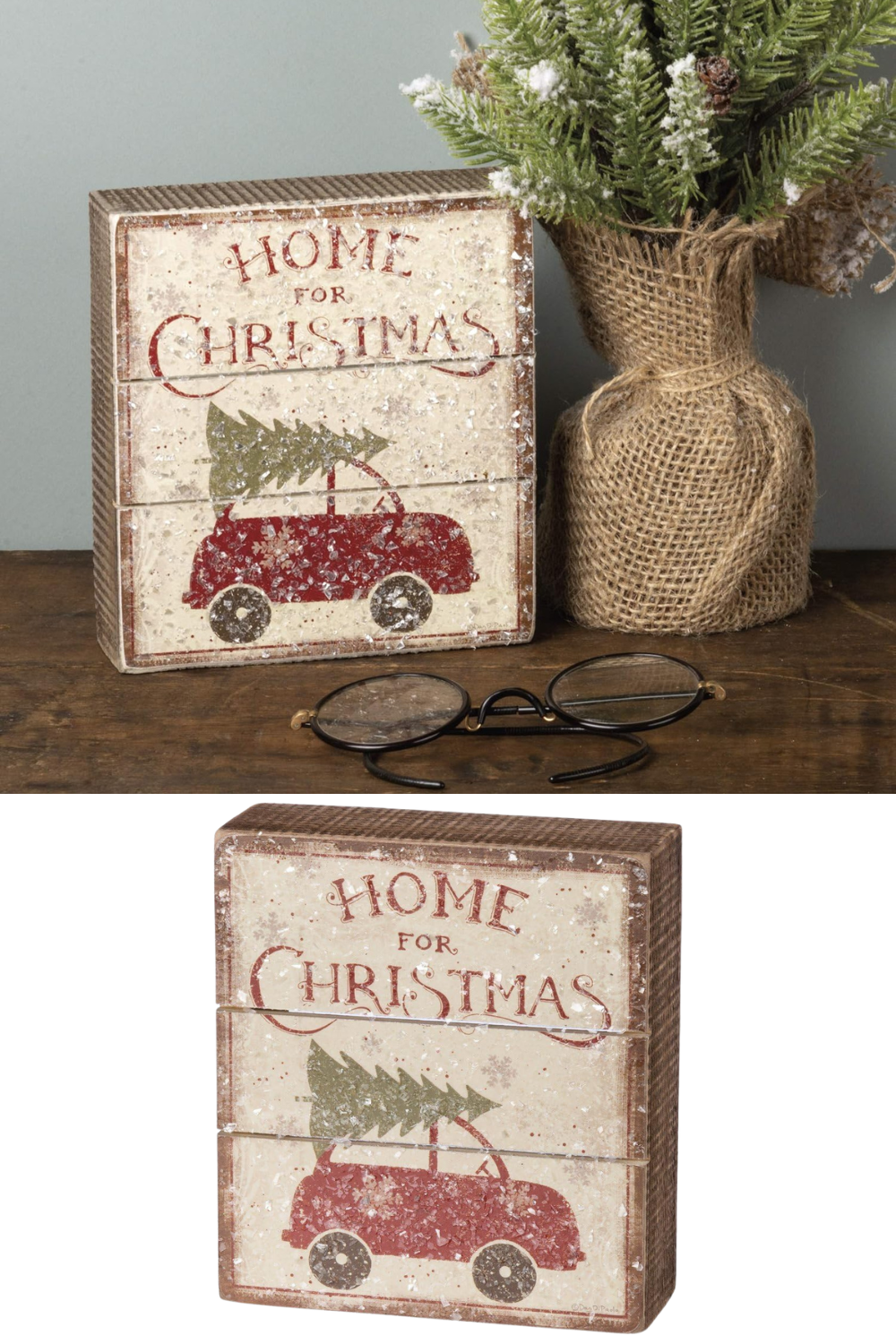 Primitives by Kathy Rustic Slat Box Sign, Home for Christmas