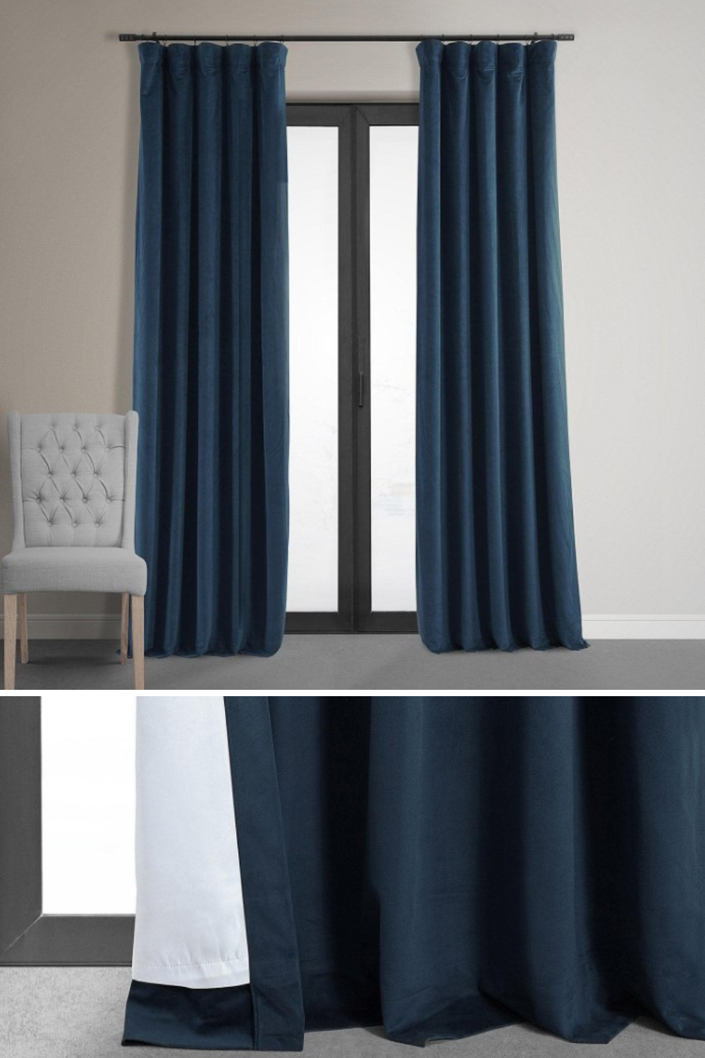 Midnight Blue Signature Velvet Blackout Curtain