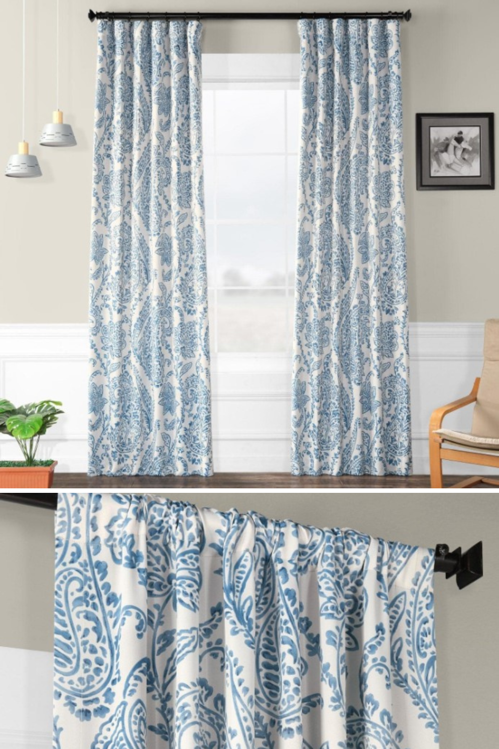 Tea Time China Blue Room Darkening Curtain