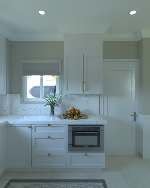 modern kitchen shaker cabinet marble floor 