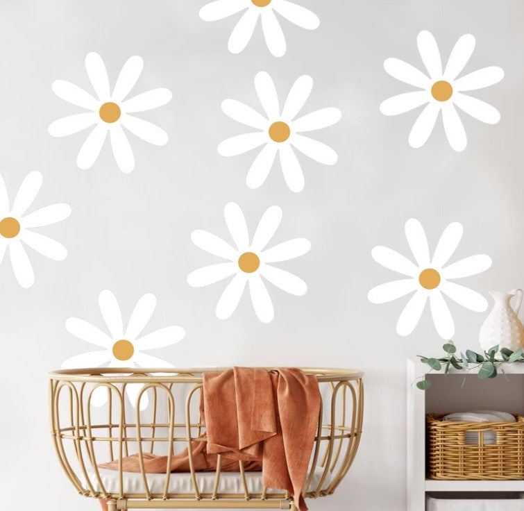 Daisy Wall Decal Flower Wall Stickers Nursery Wall Décor, Floral Decals Peel and Stick Aesthetic Flowers Wall Decor for Teen Girls Boy Kids Bedroom Nursery Playroom, Bedroom, Classroom Decor