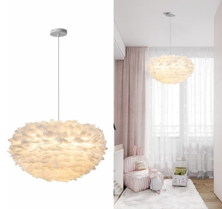 Nordic Feather Ceiling Pendant Light Fixture Modern Contemporary Decor Chandelier 1-Light E26 Base Feather Lamp for Girls Room Kid Room