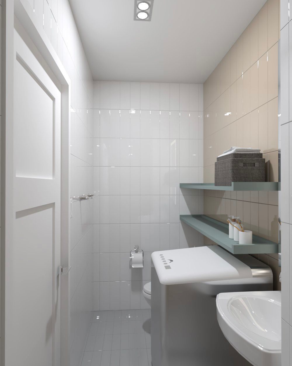 Interior rendering of futura east 2 Bedroom Unit- Bathroom with Washing Machine