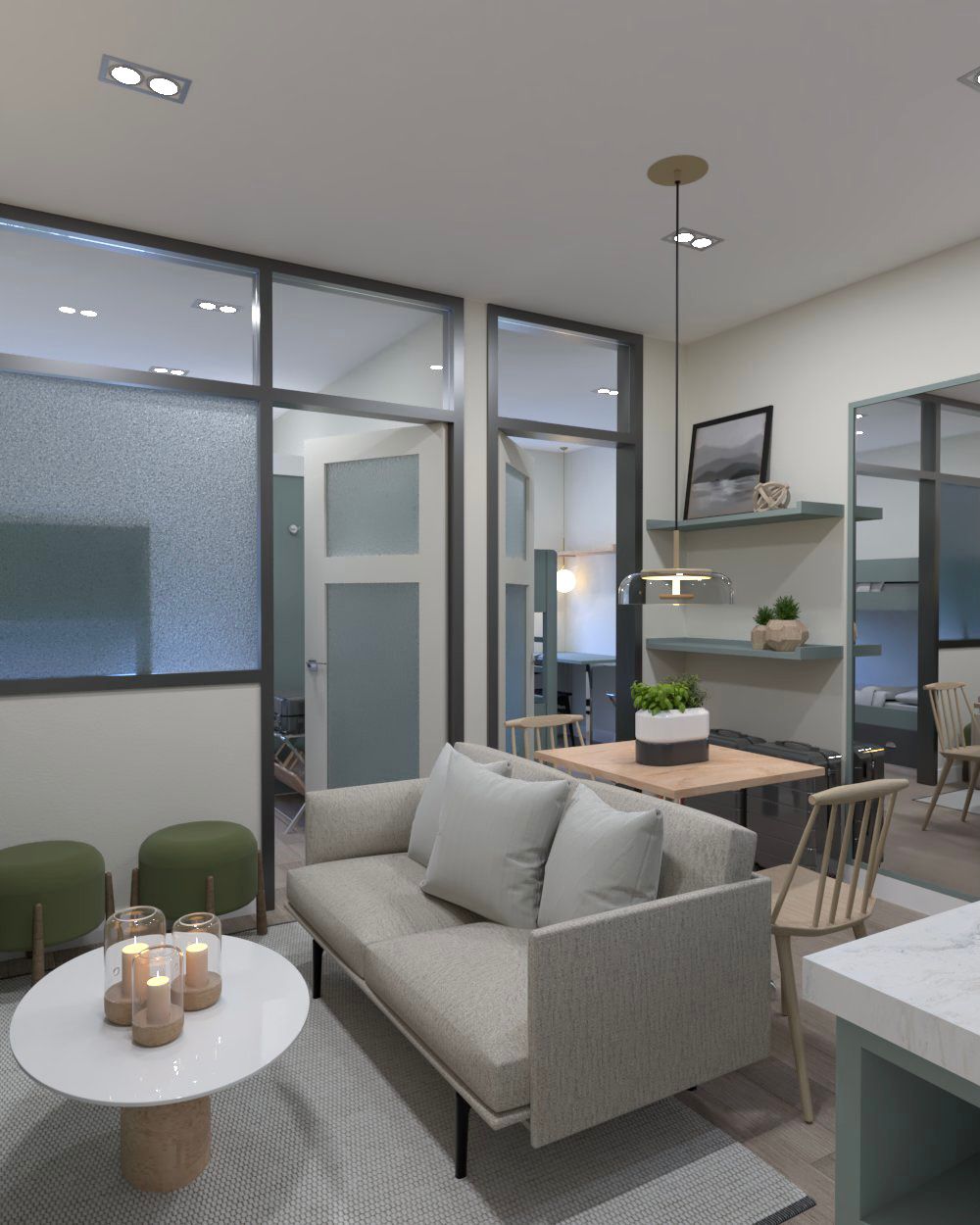 Interior rendering of futura east 2 Bedroom Unit- Living Area