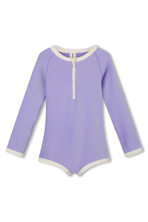 Mini Stripe Rib Rashie Onesie | Grape - Marigold Modern Kids