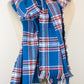 Americana Plaid Flannel Blanket Scarf: 23" x 72" Red, White and Blue Shawl with Kilt Pin