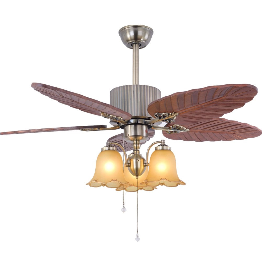 Breezelux Alpha 48" Wood Carving Leaf  Decorative Silent Under light  with Remote Ceiling Fan (Wooden) BL-2055