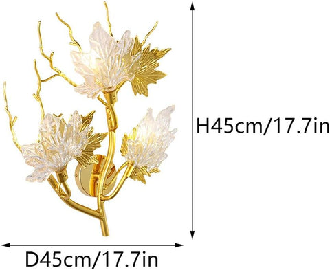 Qulik 3-lights Nordic Wall Lamp Maple Leaf Sconce Metal Aluminum Fixture Creativity Golden Finish t With Glass Shade 20 Inch wall light (QL-P6046)