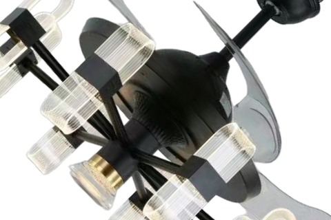 Qulik M24 48" Mordern Chandelier Retractable Invisible Blade Silent 3 Color Change LED Remote Ceiling Fan (Black) Q-6061